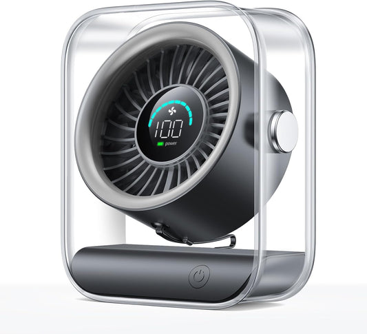 KIMMOO Rechargeable USB Desk Fan - Quiet Turbo Airflow Table Fan with 100 Speeds & 90° Rotation | Black