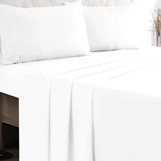GLAMBURG Cotton Rich Queen Sheet Set - 4 Piece Deep Pocket Bedding Sets Queen with Marrowing - Ultra Soft, Wrinkle Resistant, Quick Dry, Easy Care Queen Sheets - White