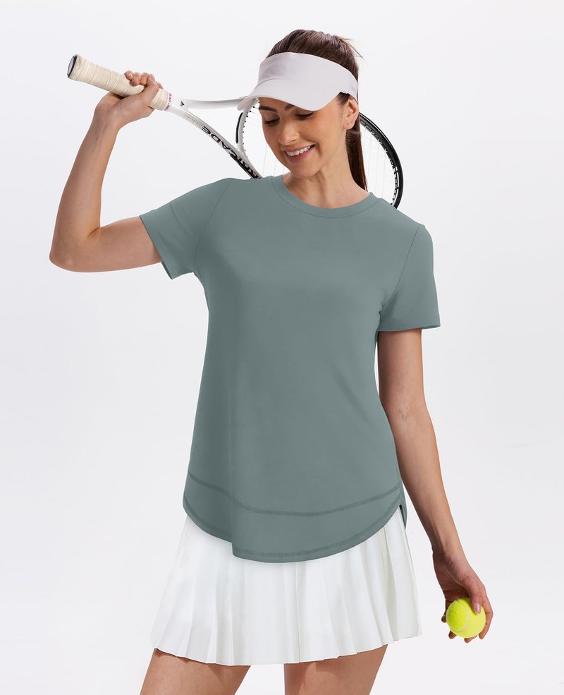 Short Sleeve Shirts for Women Workout Pilates Outfits Tennis Summer Tops 2026 Beach Vacation Clothes Blue M