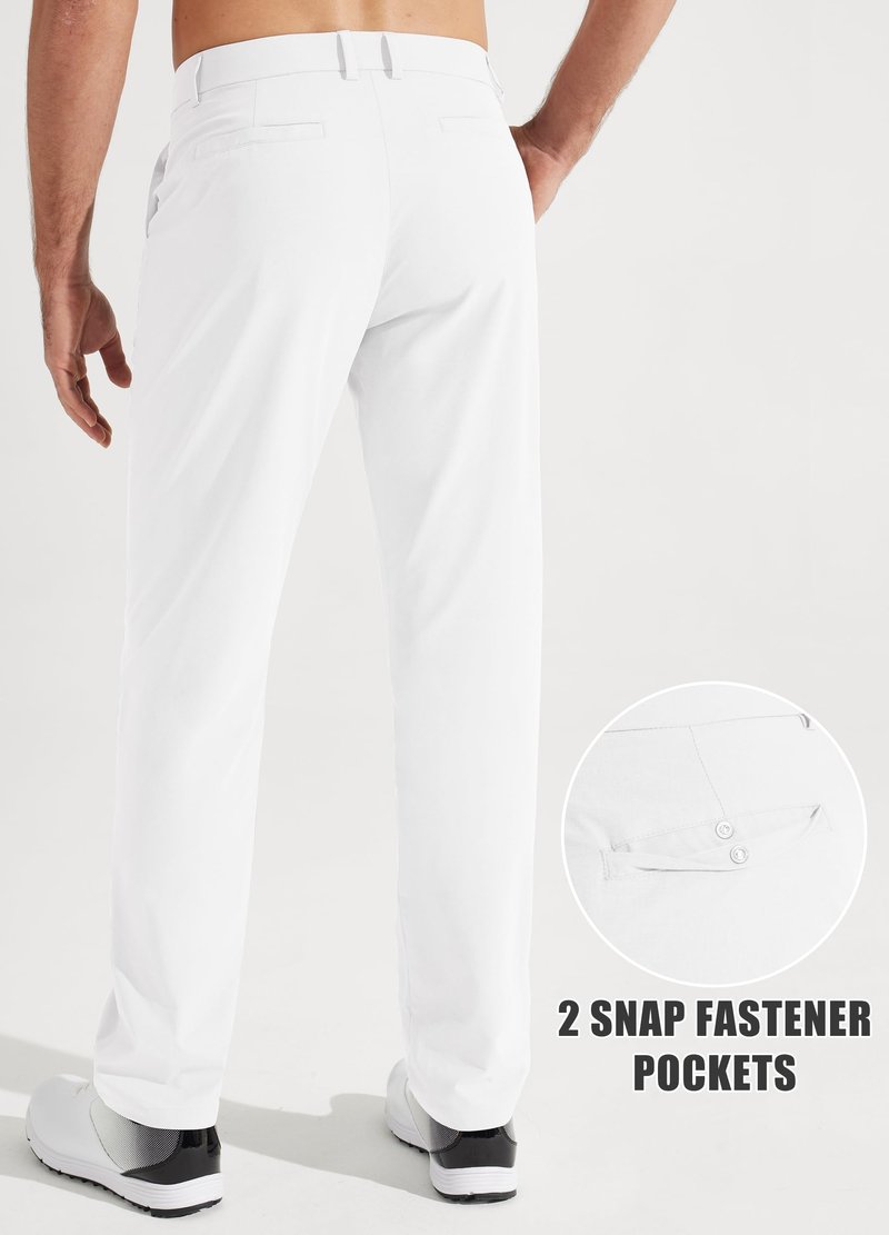 Libin Mens Golf Pants Stretch Work Dress Pants 30" Quick Dry Lightweight Business Casual Pant for Men Comfy Water Resistant with Pockets, White, 40W x 30L