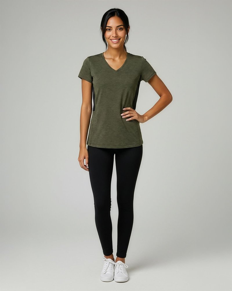 Real Essentials 5 Pack: Women's Dry-Fit Short Sleeve V Neck T Shirt Workout Fitness Yoga Top Tee (Available in Plus Size), Set 3, 1X