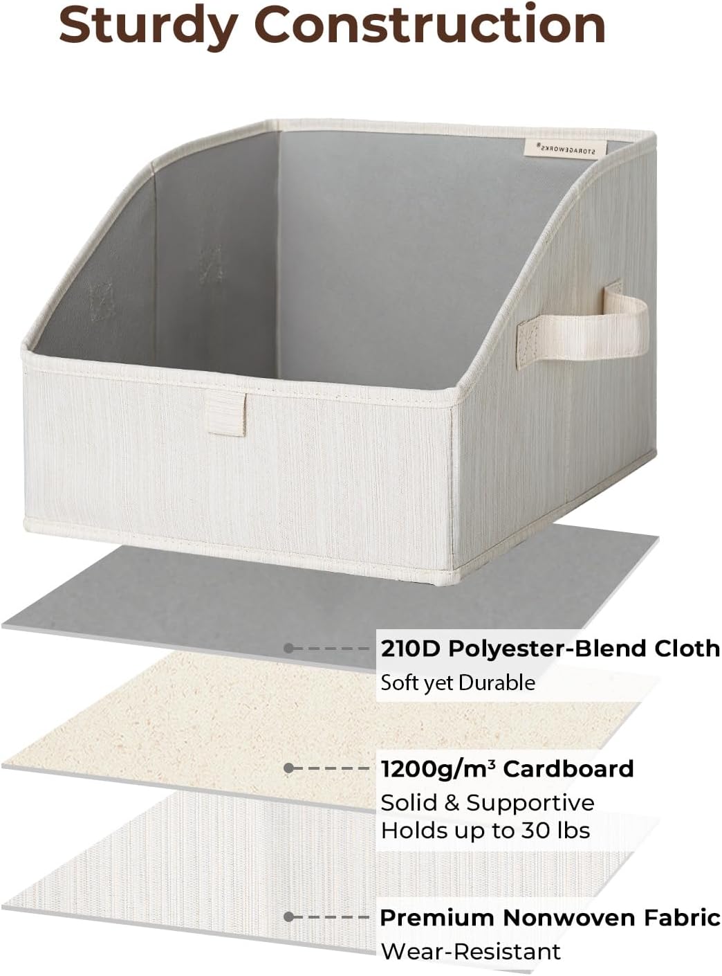 StorageWorks Trapezoid Closet Baskets - 3-Pack Beige, White & Ivory Organizers for Clothes Storage
