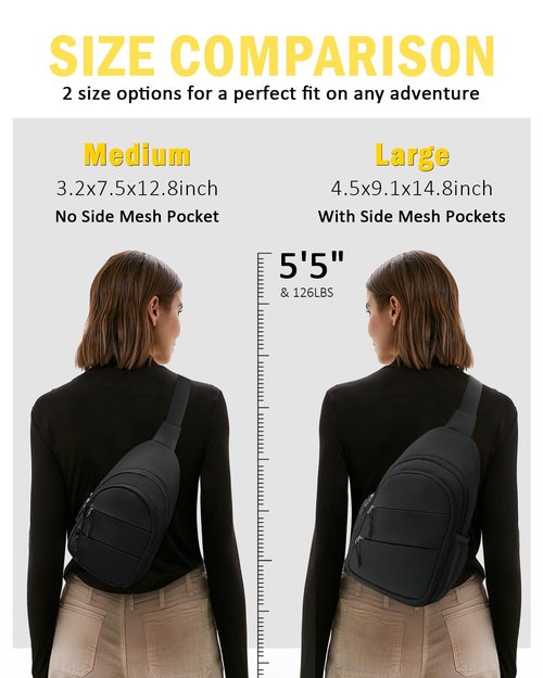 Crossbody Bags for Women, Sling Bag for Men, Small Hiking Backpack Anti Theft Lightweight for Outdoors Travel (M, Black)