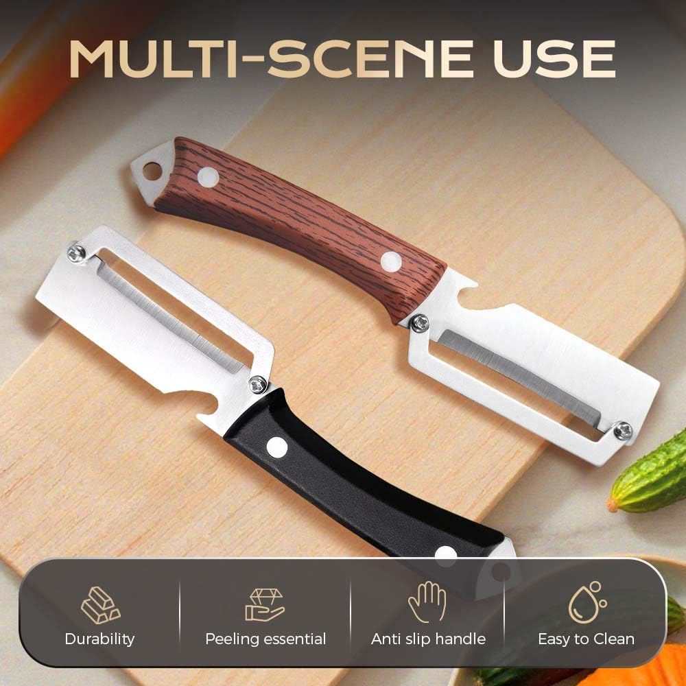 Skiennix Multi-Functional Vegetable Peeler - 2-in-1 Stainless Steel Fruit & Bottle Opener, Black