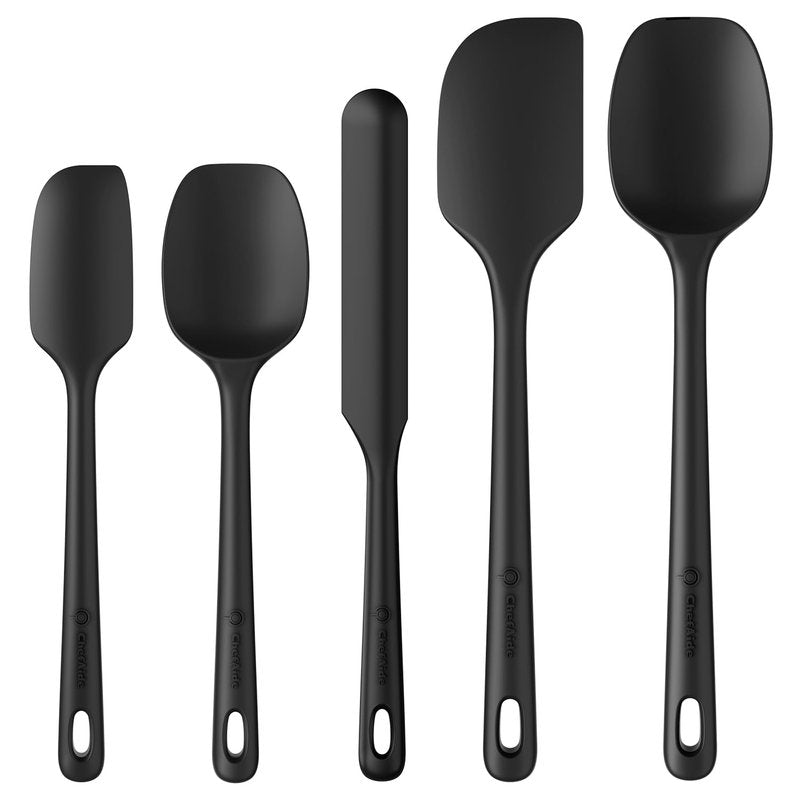 ChefAide 5 Pieces Silicone Spatula Set, Food Grade Rubber Spatula, Upgrade Strong Handle with Ergonomic Grip, Heat Resistant Up to 600°F for Nonstick Cookware, Cooking