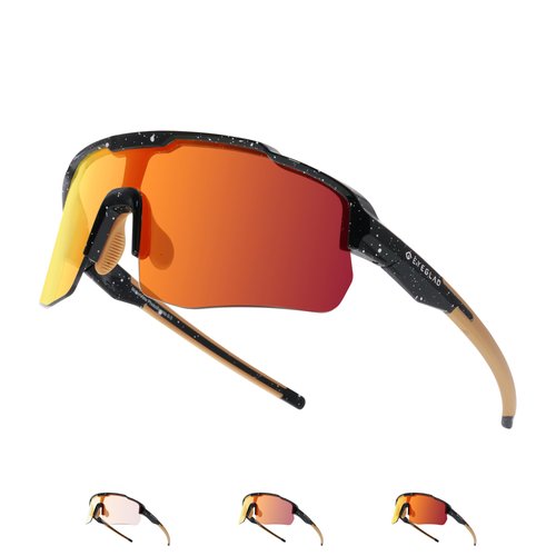 EYEGLAD MOTIONVIEW Sports Photochromic Sunglasses Outdoor UV400 Men Women Cycling Surfing Running Fishing Baseball Softball Sports (Universe Red)