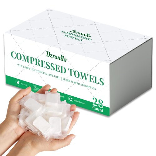 Dzronda Travel Wash Cloth, 28Pcs Wash Cloths for Travel, Portable Compressed Towel Tablets, Super Absorbent Face Towel Ideal for Outdoor Camping Hiking, Beauty Salons