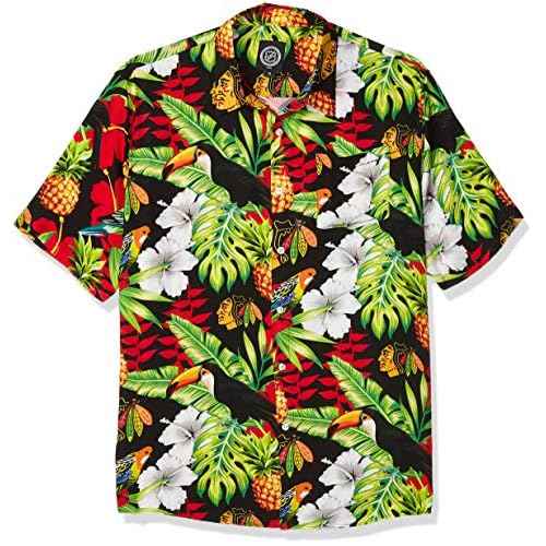FOCO NHL Chicago Blackhawks Mens Floral Tropical Button Up Shirt, Team Color, Medium