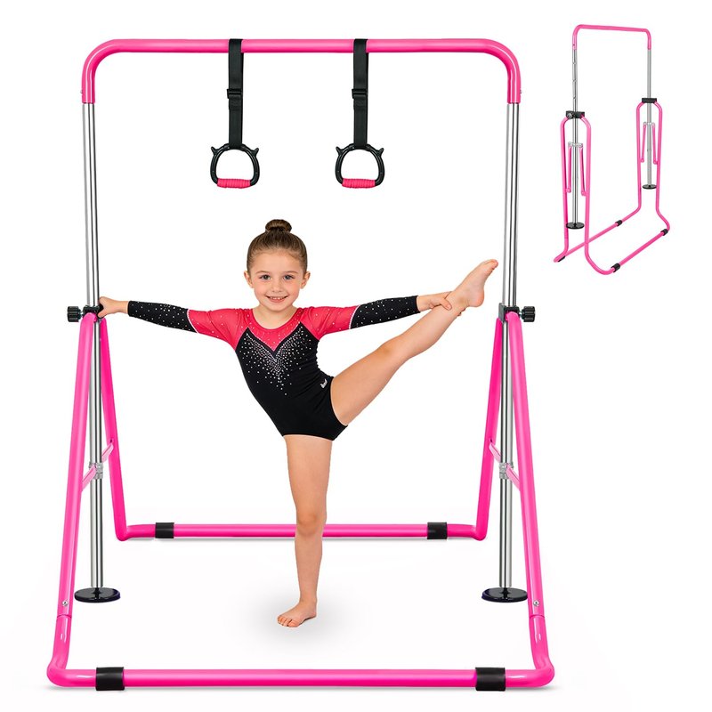 Bighaki808 Gymnastics Bars Kids Training Bars for Home, Folding Horizontal Bars with Adjustable Height Expandable Gymnastics Equipment Junior Kip Bar for Girls & Boys (Pink)