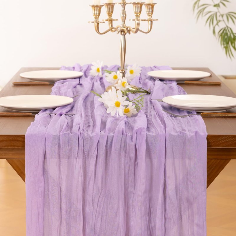 Socomi Lilac Purple Lavender Cheesecloth Table Runner Summer Boho Rustic Gauze 120 inch 10FT Cheese Cloth Sheer Runner for Wedding Party Baby Shower Birthday Home Decor Holiday Decorations