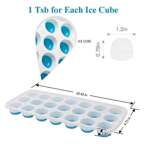 Ice Cube Trays with Lids BPA Free, 4 Pack Easy Release Silicone Ice Cube Trays for Freezer 84 Sphere Ice Tray with Stackable No Spill Lids, Dishwasher Safe, Blue & Green