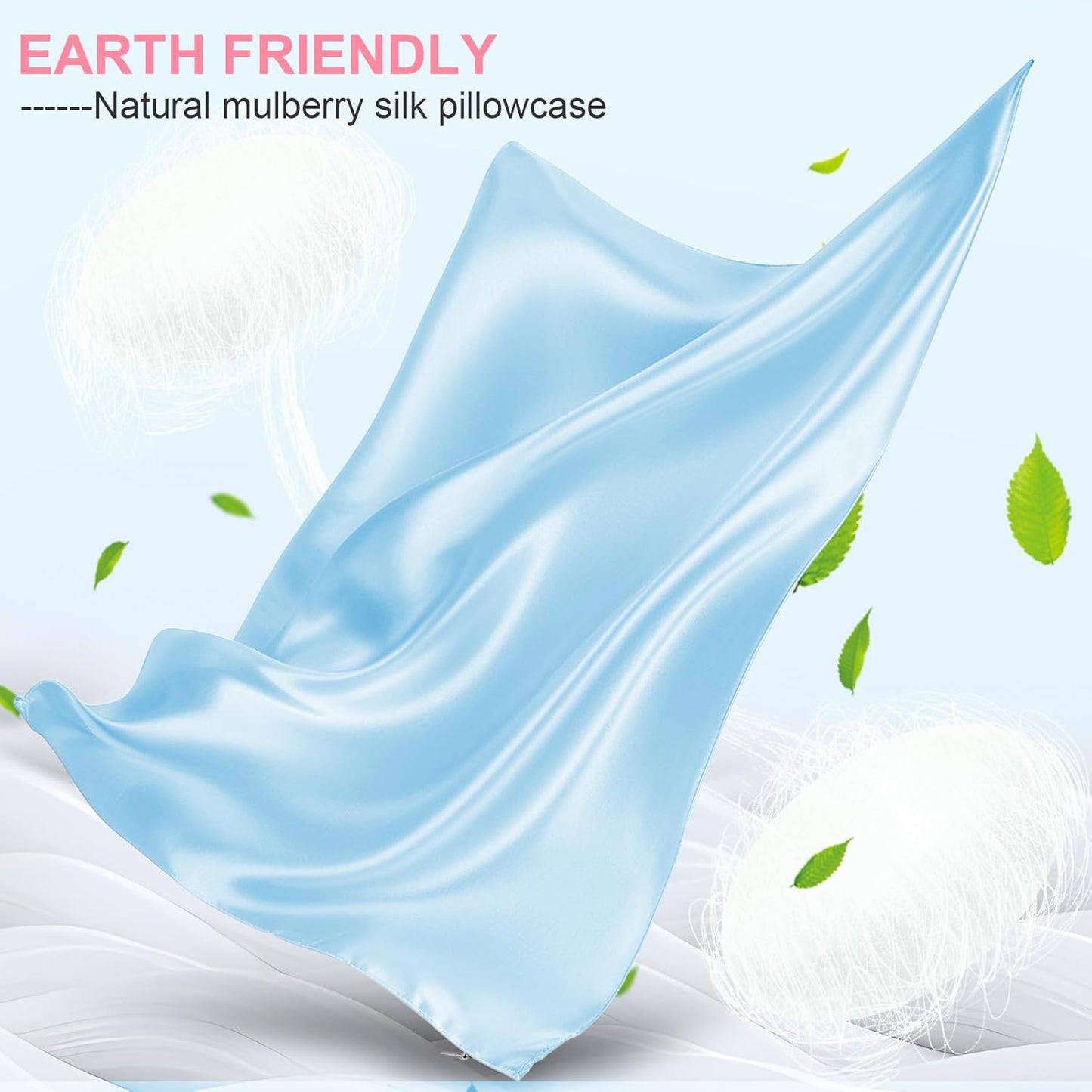 Skiennix Silk Pillowcases - 2 Pack Queen Size | Mulberry Silk for Hair & Skin - Sky Blue