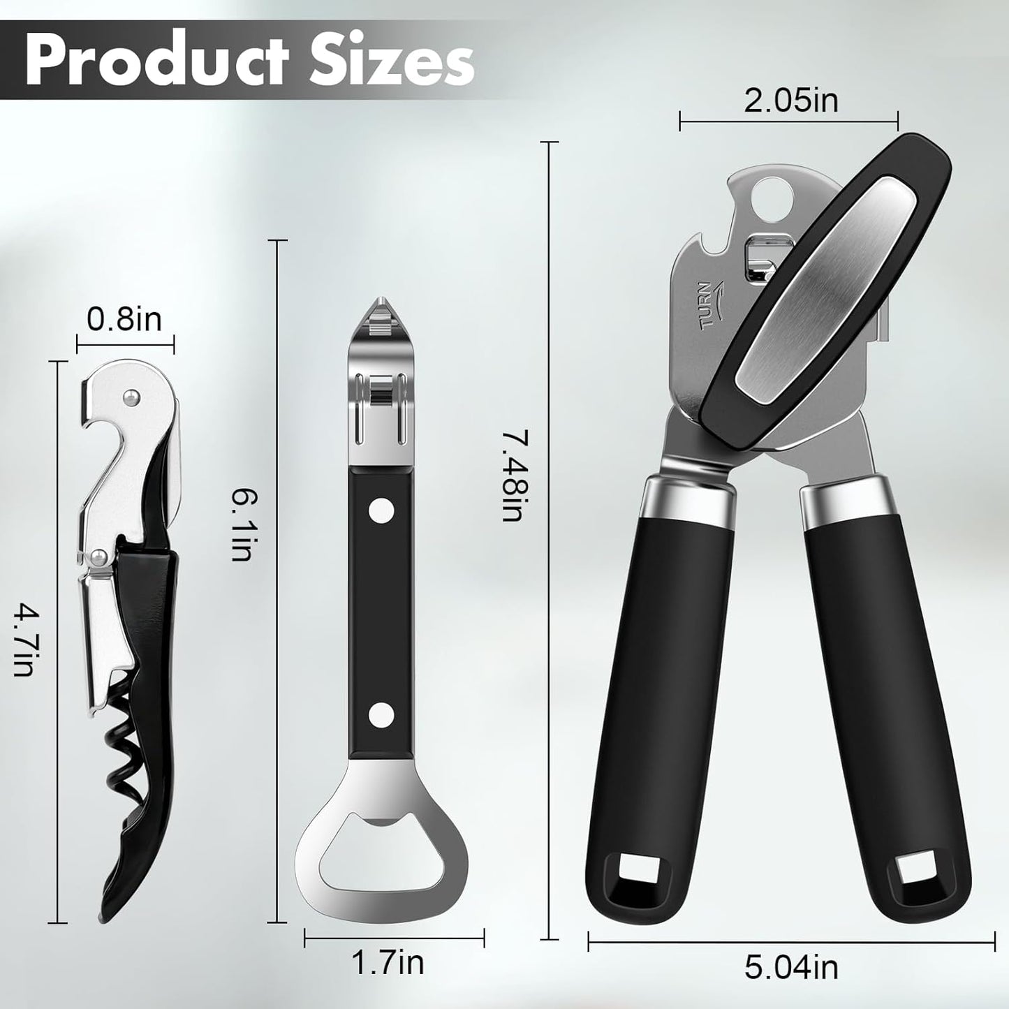 Skiennix Manual Can Opener Set - Heavy Duty Stainless Steel with Smooth Edge & Strong Magnet | 3-Piece Black