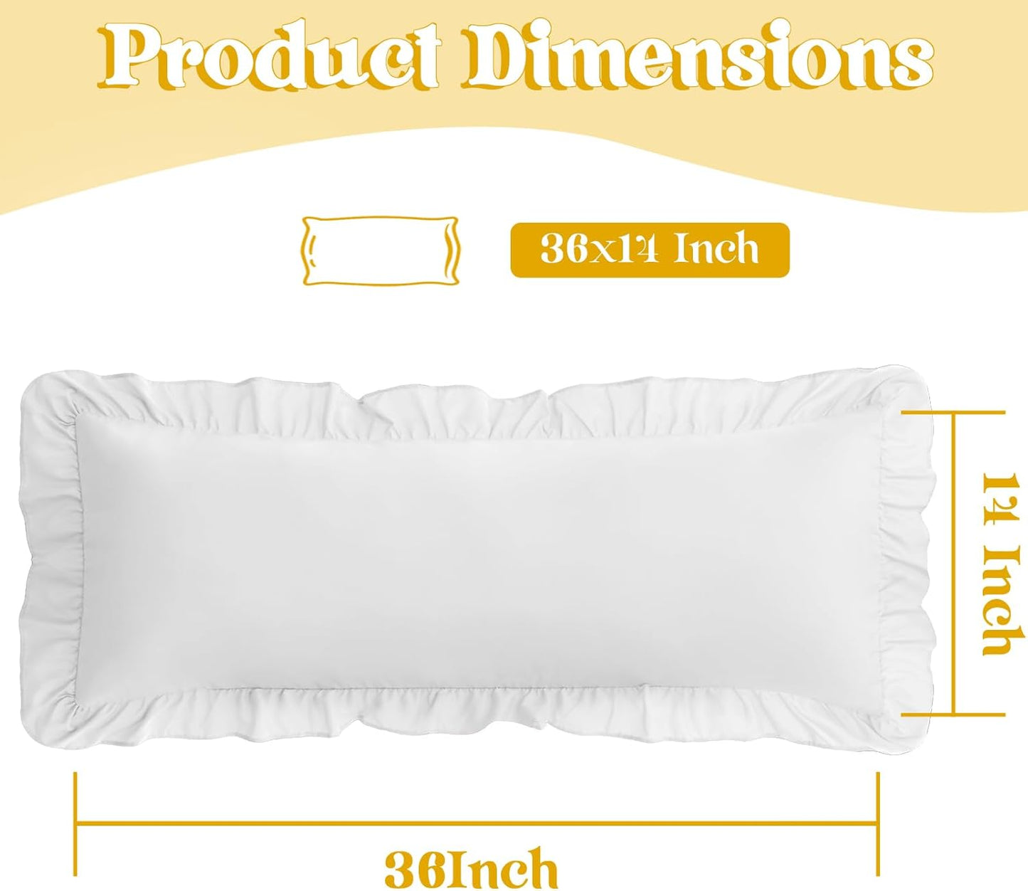 KKJIAF White Lumbar Pillow Cover - Microfiber Ruffled Sham for Couch & Bed | 14x36 Inch