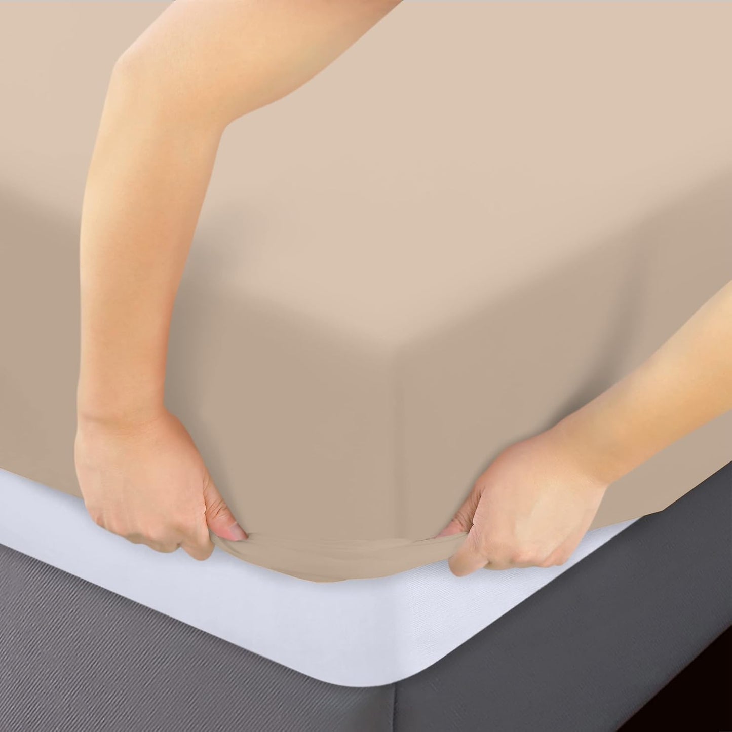 Utopia Bedding Fitted Sheet Set - Soft Brushed Microfiber with Deep Pockets - Easy Care (Full, Beige)