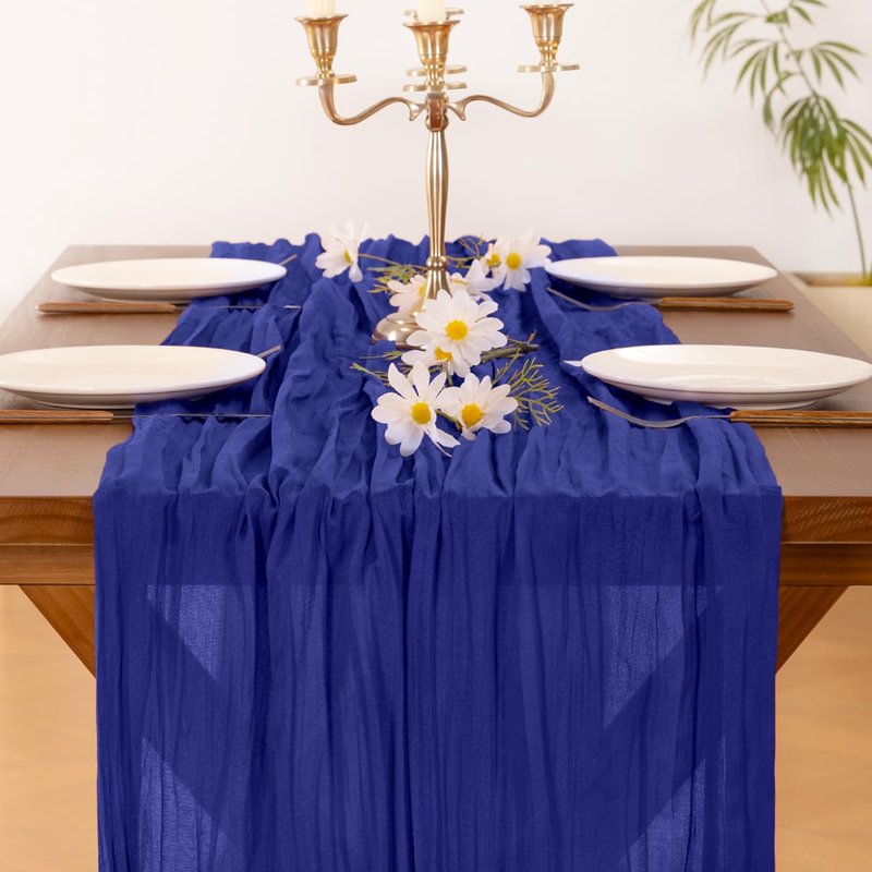 Socomi 3pcs Royal Blue Summer Cheesecloth Table Runner Boho Rustic Gauze 120 inch 10FT Cheese Cloth Sheer Runner for Wedding Party Baby Shower Birthday Home Decor Holiday Decorations