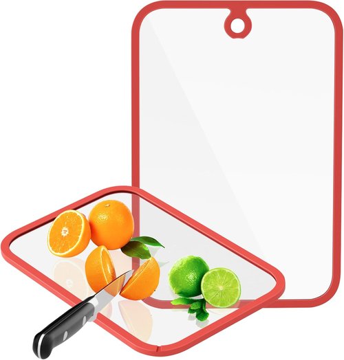 Freshmage Glass Cutting Boards - 2-Piece Non-Slip Chopping Board Set with Hanging Hole | Dishwasher-Safe Clear Design for Kitchen Meal Prep & Serving