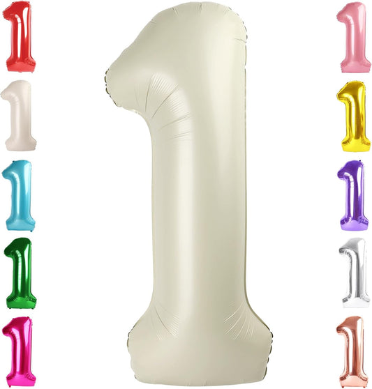 Number Balloons - 40 Inch Cream White 1 Balloon for 1st Birthday Party Decorations & Baby Showers
