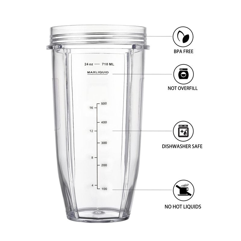 [Upgraded] Replacement 24oz Cups for Nutri Ninja Blenders, Cups with 7 Fins Replacement Extractor Blade Parts fit Ninja Auto iQ BL682-30 BL642-30 BL450-30 BL455-30 BL456-30 BL482-30 BL687CO-30 etc.