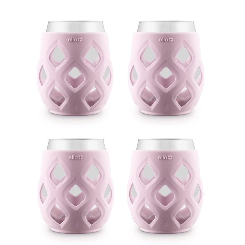 Ello Cru 17oz Stemless Wine Glass Set with Protective Silicone Sleeves, 4 Pack Cocktail Glass Perfect for Summer Patios and Parties Holiday Gifting Her Him Mother's Day, Dishwasher Safe, Cashmere Pink