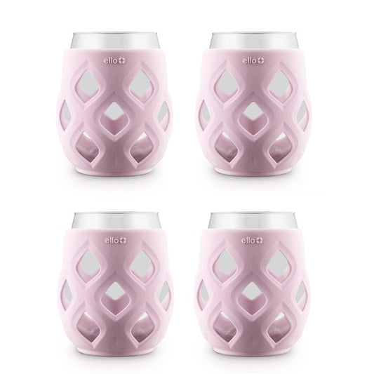 Ello Cru 17oz Stemless Wine Glass Set with Protective Silicone Sleeves, 4 Pack Cocktail Glass Perfect for Summer Patios and Parties Holiday Gifting Her Him Mother's Day, Dishwasher Safe, Cashmere Pink