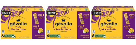 Gevalia, 2-Step K-Cup & Froth Packets, 6 Count, 5.6oz Box (Pack of 3) (Mocha Latte).