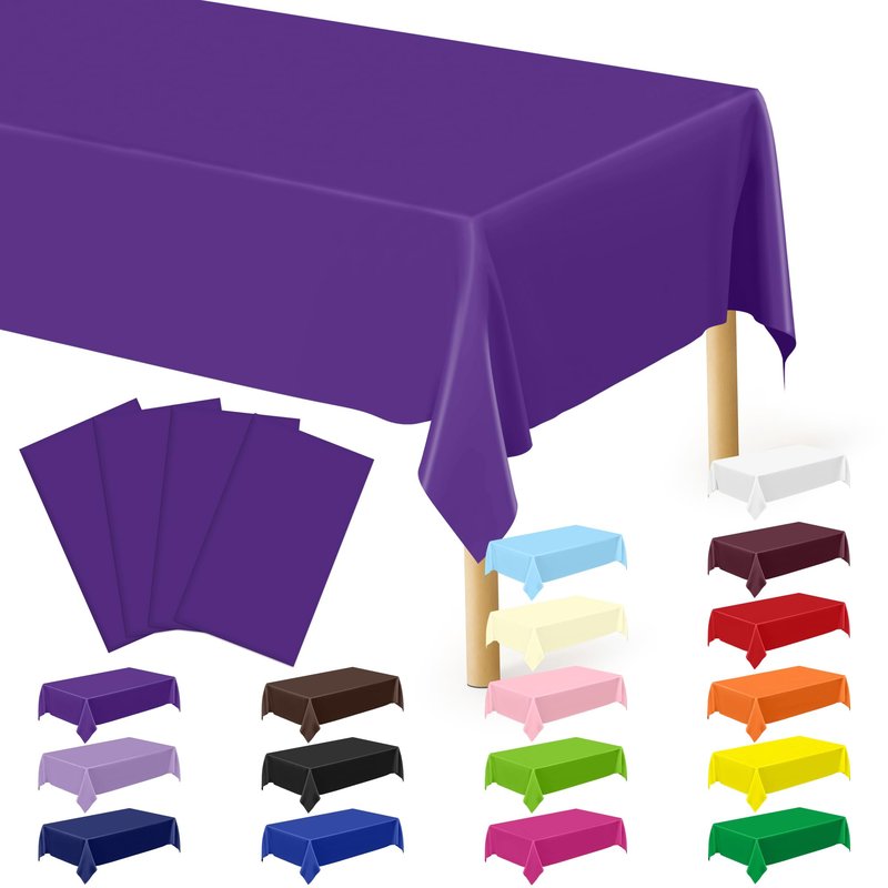 QZYL 12 PCS Purple Plastic Tablecloths, 54 in x 108 in Dinner Table Cloths, Rectangle Table Cover for Birthday Party Family Gathering Wedding