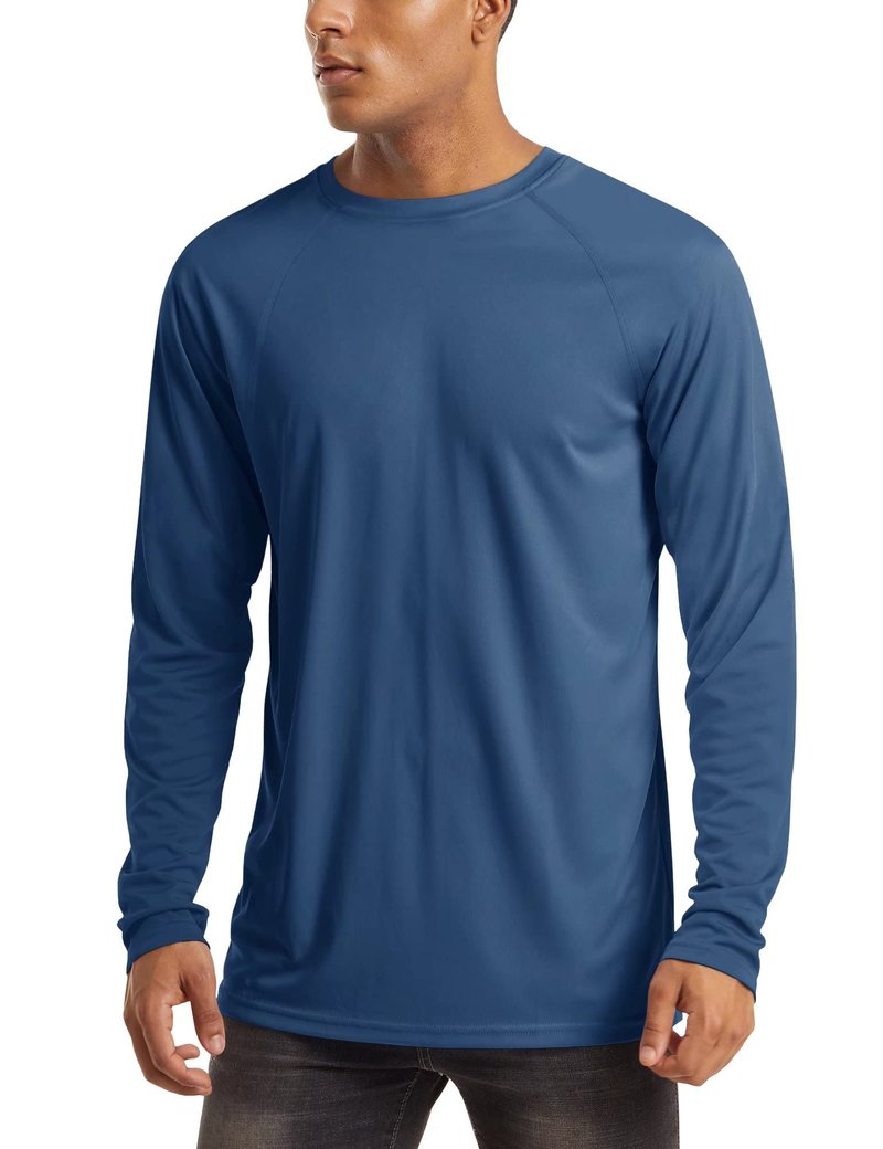 MAGCOMSEN Men's Long Sleeve Quick Dry Baselayer Shirts - Performance Tshirt Rash Guard - Blue Grey