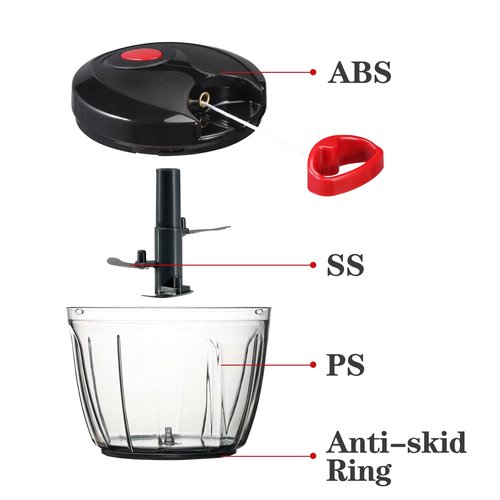 Cambom Manual Food Chopper Vegetable Cutter, Hand String Vegetable Chopper Onions Cutter for Vegetable Fruits Nuts BPA Free Food Safe Material, 500ml Black