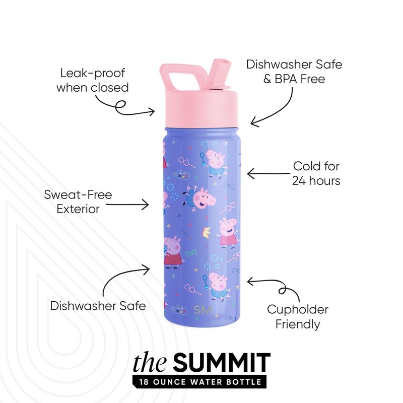 Simple Modern Kids Summit Water Bottle with Straw Lid | Peppa Pig 18oz Stainless Steel Cup Insulated Tumbler for Toddlers, School | Peppa Pig Bubbles
