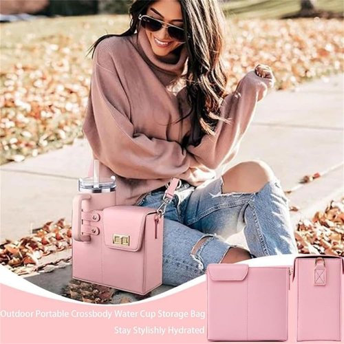 2025 New Stanley Purse Cup Holder Bag Crossbody Water Cup Storage Bag Portable Cups Purses Stanley Cup Purse Holder 40 Oz (Khaki)