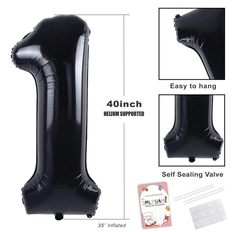 Smlpuame 40 inch Number Balloon 0-9 Black Large Number 19 Balloons,Digital Balloons for Birthday Party Celebration Decorations Supplies, Helium Foil Number Balloons for Wedding Anniversary