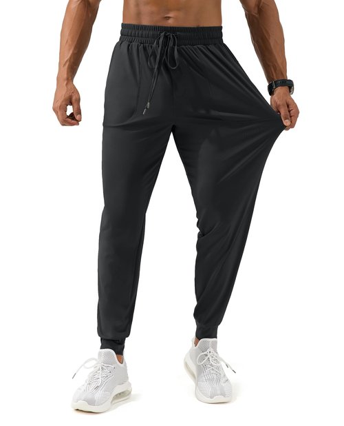 FOGFIRE Men's Athletic Joggers Pants with Pockets Lightweight Quick Dry Tapered Track Sweatpants for Gym Workout Running-Black
