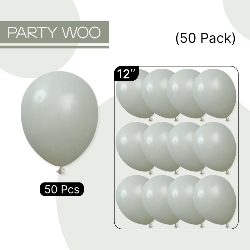 PartyWoo Dusty Green Balloons 50pcs 12 Inch Sage Olive Eucalyptus Green Boho Neutral Latex Helium Balloons for Baby Shower Wedding Jungle Woodland Themed Birthday Party Decorations Green-F59