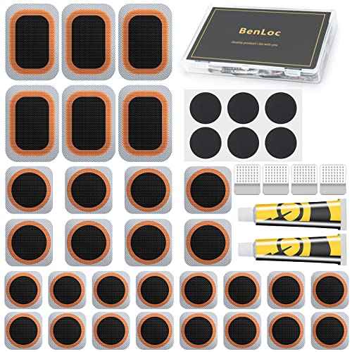 Bike Tire Repair Kit - Bycicle Inner Tube Puncture Patch Kits with 32PCS Vulcanizing Patches,Metal Rasp, for Motorcycle BMX Cycling MTB Road Mountain Bicycle