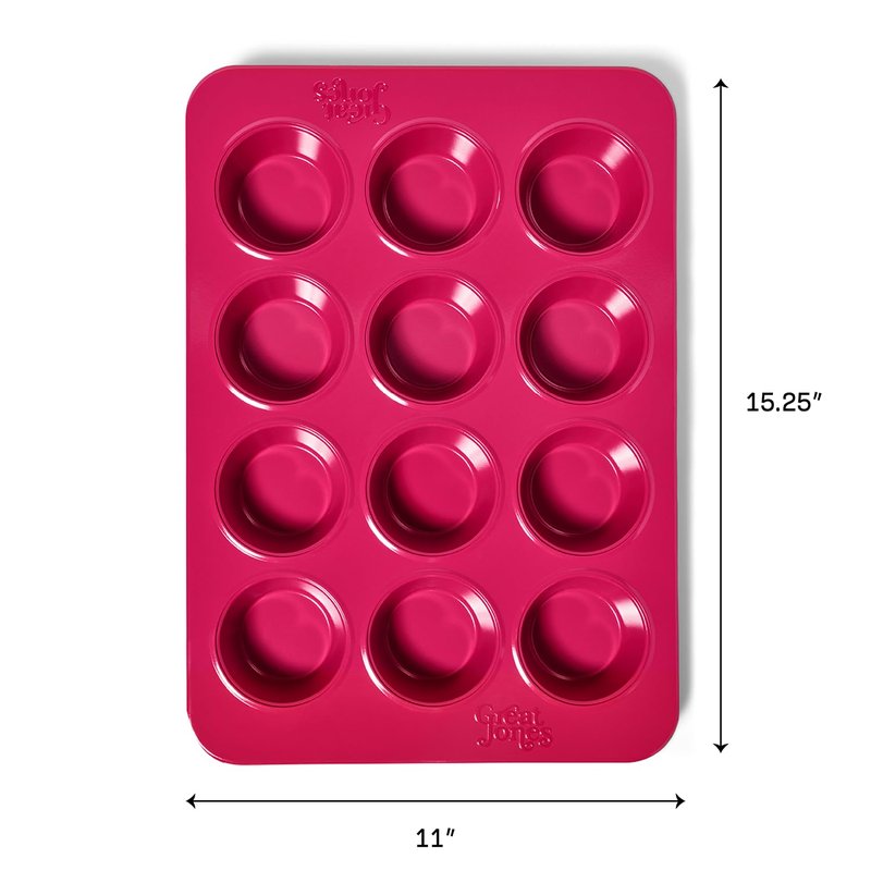 Great Jones Stud Muffin (Raspberry) | Nonstick 12-Cup Muffin Pan | Dual-Layer Nonstick Coating | Chemical-Free & Nontoxic | Oven-Safe to 450°F | Warp-Resistant & Easy Cleanup