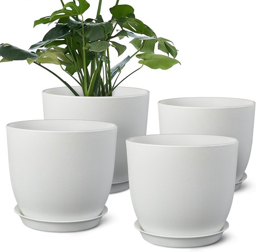 Ferlypote 8-Inch Plant Pots - Set of 4 Flower Pots with Multi Mesh Drainage Holes for Indoor & Outdoor Use