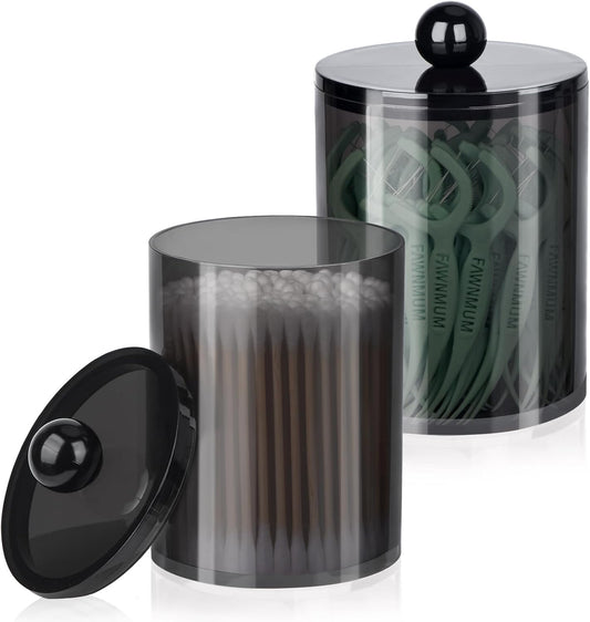 XIPENGKEJI Qtip Holder Set - Stylish Apothecary Jars with Lids for Cotton Swabs & Pads | 10oz-12oz Black