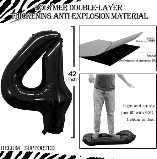 GOER Jumbo Number 14 Balloons - 42 Inch Foil Helium Balloons for 14th Birthday Party Decor (Black)