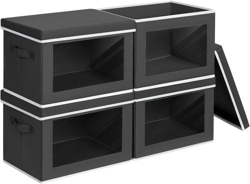 Homsorout Storage Bins - Small Collapsible Fabric Organizers with Lids | 4-Pack Black for Clothes & Towels