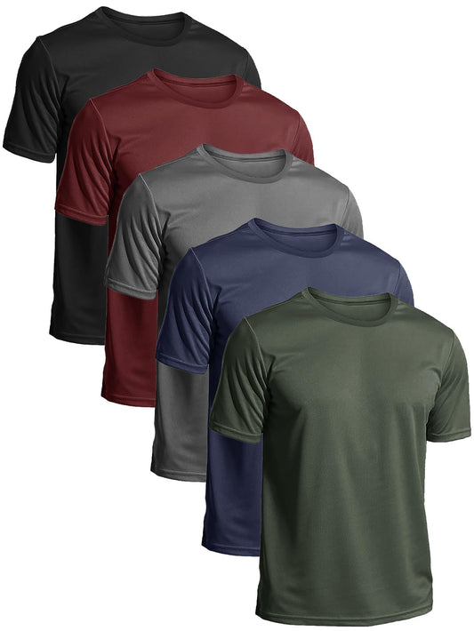 Yafanqi 5 Pack Mens Short Sleeve Shirts Quick Dry Moisture Wicking Athletic Running Gym Workout Casual Basic Tee Shirt