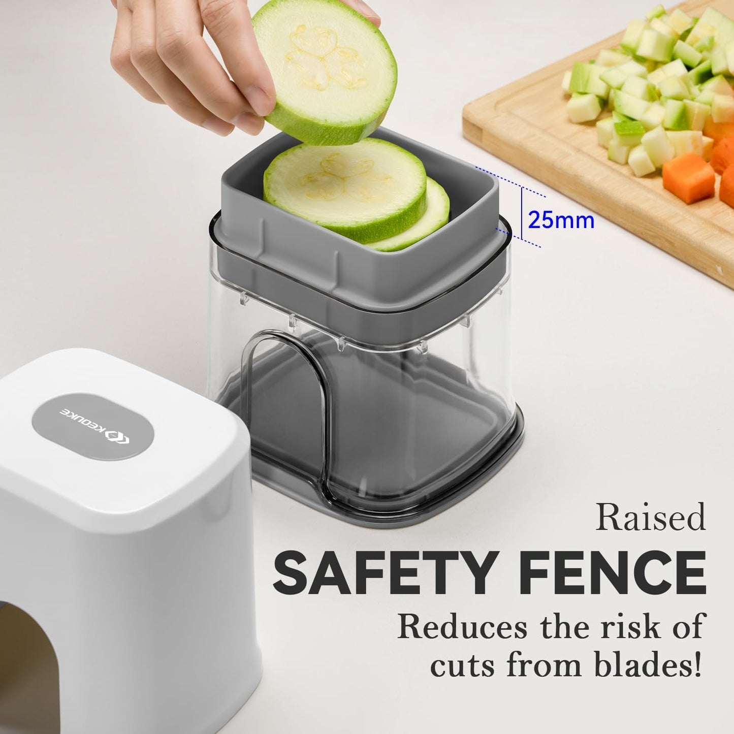 KEOUKE Vegetable Chopper - Multifunctional 3-Blade Food Dicer with Container & Storage Box | White