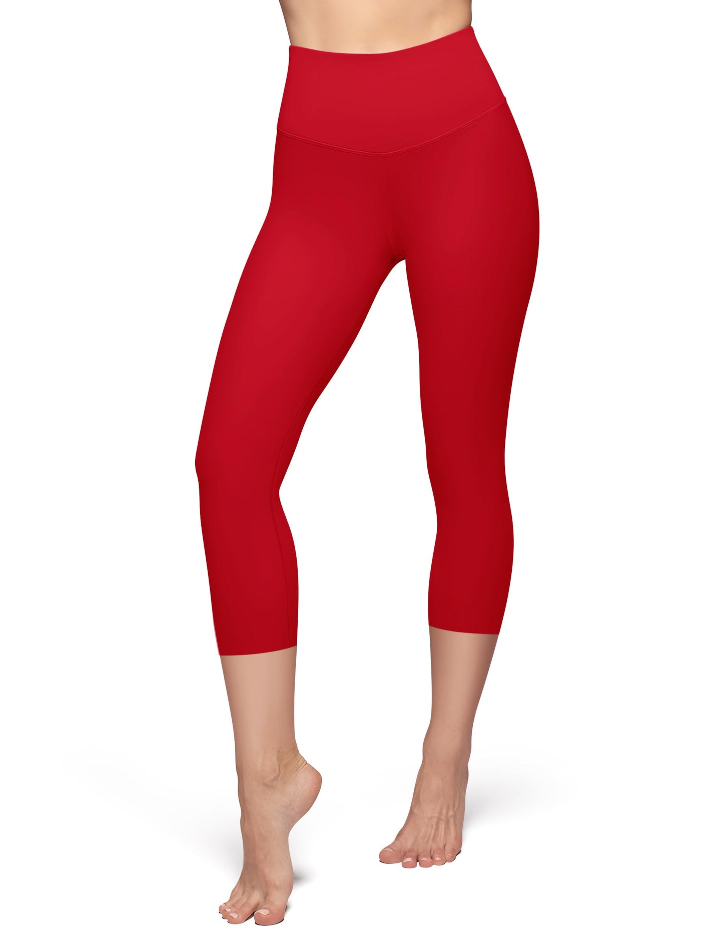 High Waisted Capri Leggings for Women - Tummy Control Soft Yoga Pants for Workout Running No See Through Plus Size Dark Red