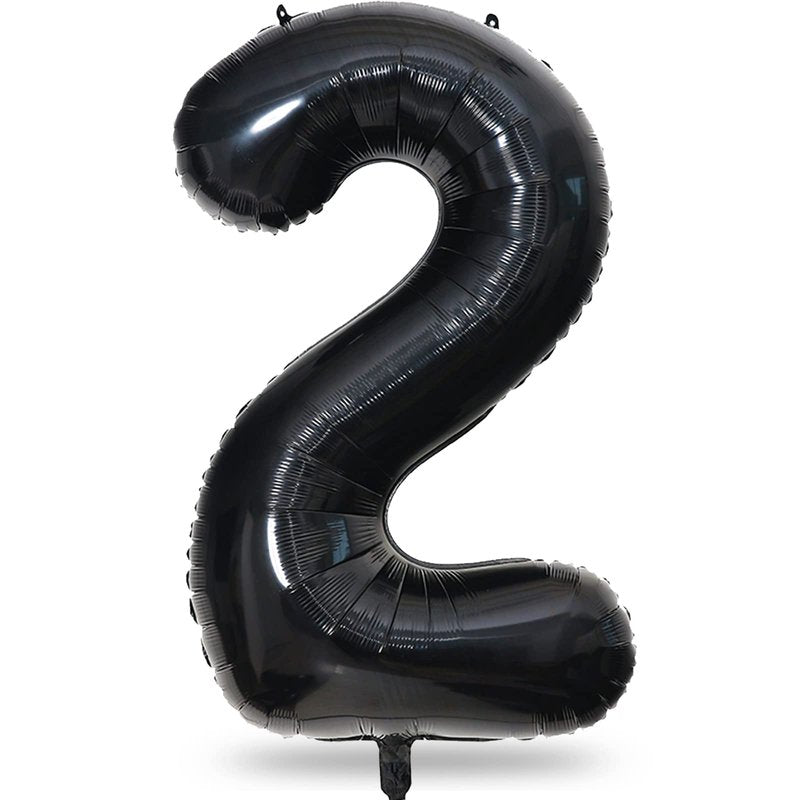 Black Foil Balloon Number 2, 40'' Giant Self Inflating Number Balloons Set 0-9, Large Number 2 Helium Balloon for Girls Boys 2nd Birthday Graduation Anniversary Halloween Party Decorations Supplies