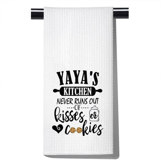 POFULL Yaya Gift Grandma Mother's Day Gift Yaya's Kitchen Never Runs Out of Kisses and Cookies Dish Towel (Yaya towel)