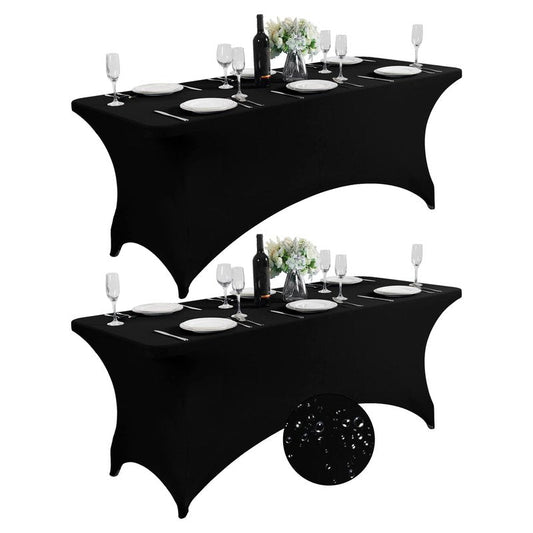 SuperO 2Pack Waterproof Spandex Table Cover for 6FT Table Universal Fitted Stretch Tablecloth for Party, Banquet, Wedding and Events-Black