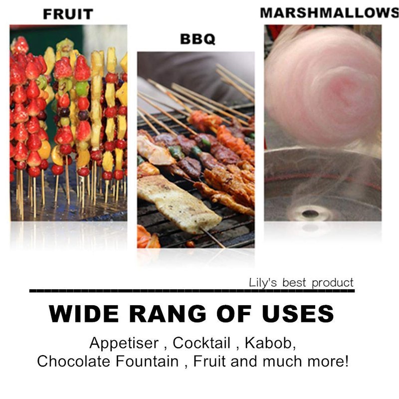 6" Natural Bamboo Skewers for BBQ，Appetiser，Fruit，Cocktail，Kabob，Chocolate Fountain，Grilling，Barbecue，Kitchen，Crafting and Party. Φ=4mm, More Size Choices 8"/10"/12"/14"/16"/17.5"/30"/36"(1000 PCS)