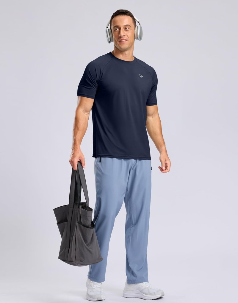 G Gradual Men's Athletic Workout T-Shirts Moisture Wicking Cooling Running Shirts Short Sleeve Performance Tee for Gym Tennis(Navy,L)