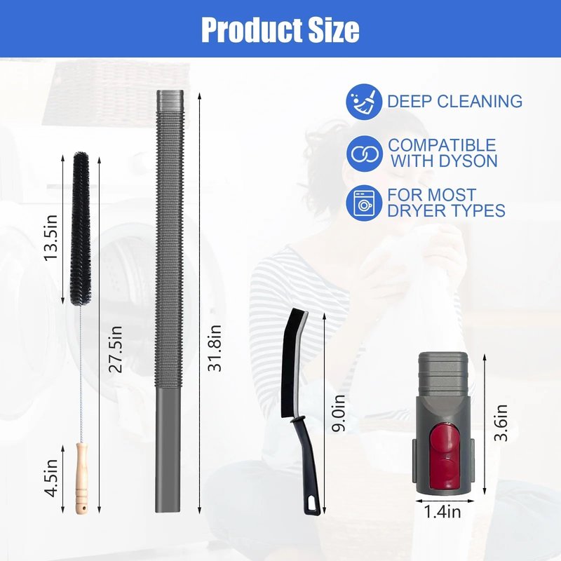 Dryer Vent Cleaner Kit Compatible With Dyson V15 V12 V11 V10 V8 V7 Gen5 Vacuum Cleaner with Dryer Lint Brush and Hard Bristle Crevice Cleaning Brush