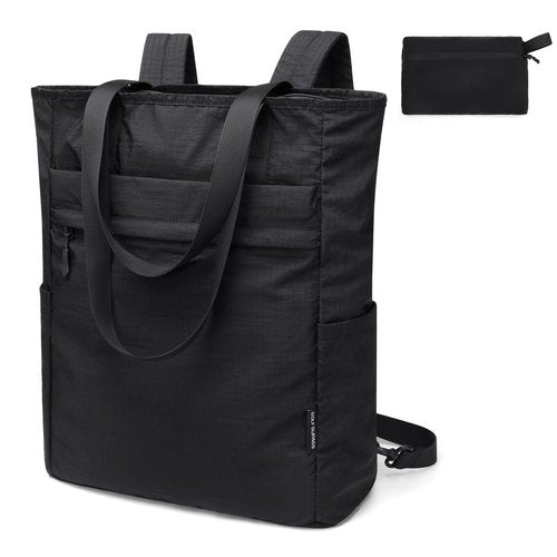 GOLF SUPAGS Foldaway Convertible Tote Backpack Lightweight Nylon Daypack Women Men City Pack Versatile Backpack Leisure, Black